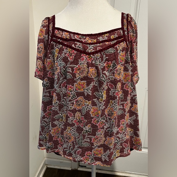 Loft Burgundy Paisley Floral Flutter Sleeve Blouse Square Neck Size XXL - Picture 3 of 12